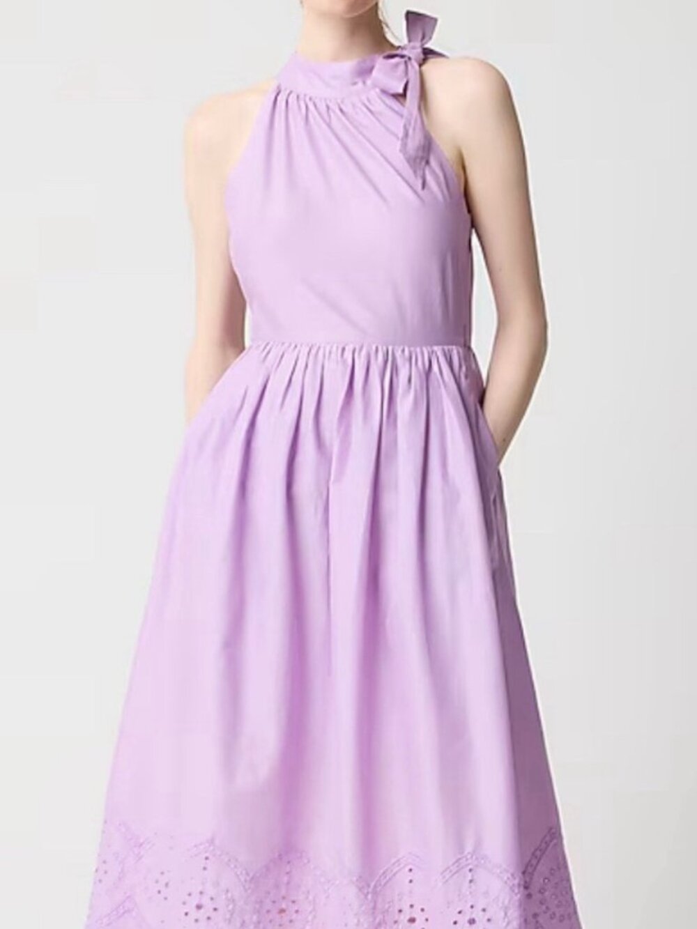 J Crew Factory Tie-neck midi dress with eyelet trim size P00 Petite purple